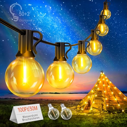 Led Außen Lichterkette Glühbirnen Strom - Outdoor Lichterketten 30M mit 50+2 G40 IP44 Wetterfest Glühbirne für Innen Aussen Garten Balkon Camping Party Deko von Seklin