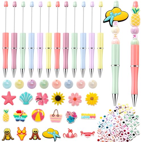12 x Perlenstifte, Silikon-Fokal-Perlen, Stifte mit Silikonperlen, Acryl-Buchstabenperlen für Perlenstift, Schlüsselanhängerherstellung, Bastelset für Büro, Schule, DIY-Geschenk von Sel Natural