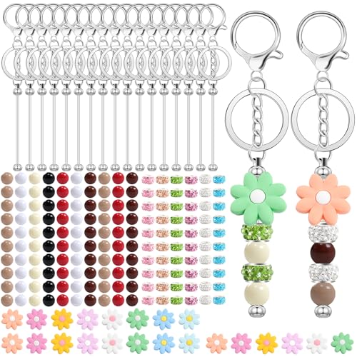 204-teiliges Set zur Herstellung von Schlüsselanhängern, inklusive 24 Perlenschlüsselanhänger, Rohlinge, Sonnenblumen-Silikonperlen, 60 Abstandshalter-Perlen, 100 Silikonperlen für Bastelarbeiten von Sel Natural