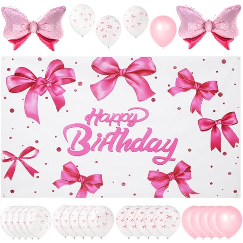 Rosa Schleife Happy Birthday Banner Hintergrund für rosa Kokette Schleife Geburtstag Party Dekorationen, Rosa Schleife Luftballons Themed Dekorationen für Mädchen Prinzessin Baby Shower Supplies (Dot Rosa Schleife Happy Birthday Banner Hintergrund für rosa Kokette Schleife Geburtstag Party Dekorationen, Rosa Schleife Luftballons Themed Dekorationen für Mädchen Prinzessin Baby Shower Supplies (Dot von Sel Natural