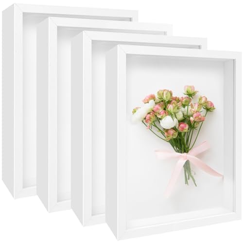 Schattenboxen, Rahmen, Vitrinen, Holz, tiefe Schattierbox für Fotos, getrocknete Blumen, Handwerk, Bilderrahmen für Wand, Tischplatte, 20,3 x 25,4 cm, 4 Stück (weiß, 20,3 x 25,4 cm) von Sel Natural