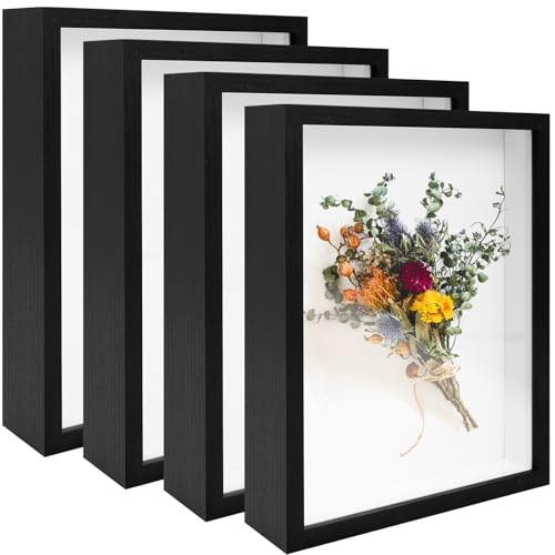 Schattenboxen, Rahmen, Vitrinen, Holz, tiefe Schattierbox für Fotos, getrocknete Blumen, Handwerk, Bilderrahmen für Wand, Tischplatte, 20,3 x 25,4 cm, Schwarz, 20,3 x 25,4 cm, 4 Stück von Sel Natural