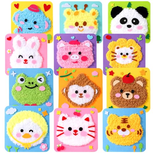 12 Stücke DIY Stickbilder Kinder Select Zone Nähset nähen Set Cartoon Tiere Nähspass für Kinder aus Wolle Bastelset Mädchen und Jungen ab 6 Jahre von Select Zone