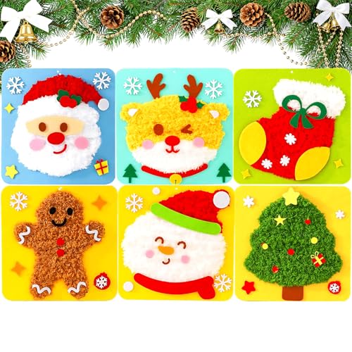 6 Stücke DIY Stickbilder Kinder Select Zone Nähset Weihnachten Set Cartoon Tiere Nähspass für Kinder aus Wolle Weihnachten Bastelset Mädchen und Jungen ab 6 Jahre von Select Zone