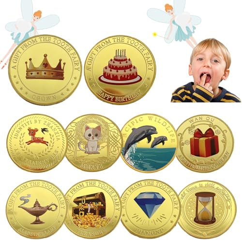 Select Zone 10 Stück Zahnfee Münzen Zahnfee Goldtaler mit 10 Mustern Goldmünzen Zahnfee Geschenke Jungen und Mädchen (Kombination A) von Select Zone