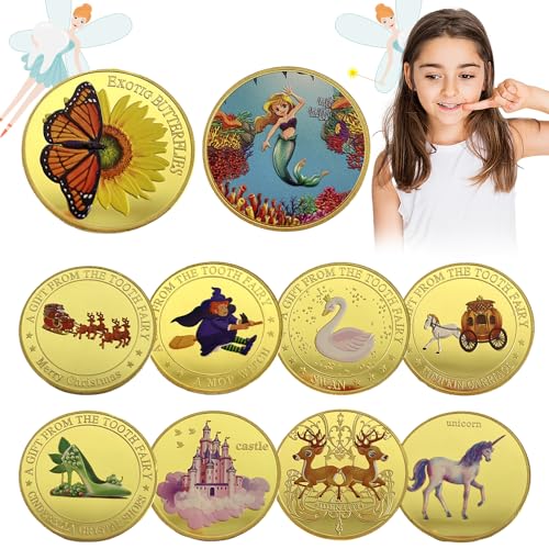 Select Zone 10 Stück Zahnfee Münzen Zahnfee Goldtaler mit 10 Mustern Goldmünzen Zahnfee Geschenke Jungen und Mädchen (Kombination B) von Select Zone