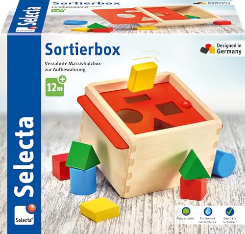 Selecta 62005 Sortierbox, Sortier und Steckspiel aus Holz, 1 Jahr to 3 Jahre, 14 cm von Selecta