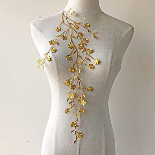 Selene Aufnäher zum Aufbügeln, Verzierung, Blume, Blätter, Ranken, Stickerei, Applikation, Patch, Pflaumenblüte, Blume, für Kleidung, Kleider, 2 Stück (Gold) von Selene
