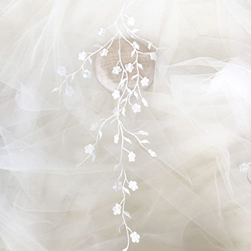 Selene Aufnäher zum Aufbügeln, Verzierung, Blume, Blätter, Ranken, Stickerei, Pflaumenblüte, für Kleidung, Kleider, 2 Stück (gebrochenes Weiß) von Selene