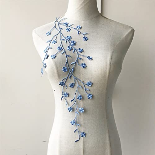 Selene Bügelapplikation, Verzierung, Blume, Blätter, Ranken, Stickerei, Applikation, Pflaumenblüte, für Kleidung, Kleider, 2 Stück (blau) von Selene