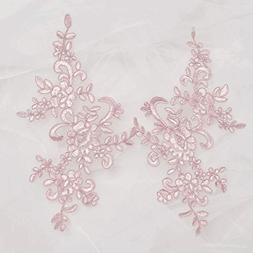 Spiegel-Paar, zarte, bestickte Spitzenapplikationen, Hochzeits-Spitzen-Aufnäher, Braut-Blumen-Nähapplikationen, DIY für Kleid, Schleier, Abendkleid (altrosa) von Selene