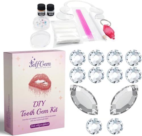 SelfGem® DIY Zahnschmuck-Set | Inklusive 12 Zahnschmucksteinen | Einfache Anwendung | Hochwertige Swarovski Zahn-edelstein | 10x Diamant & 2x Flügel von SelfGem