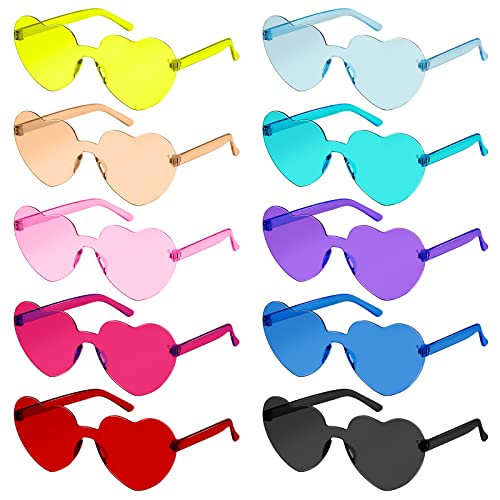 SelfTek 10 Stück Herz Brille, Magische Farben Party Herz Brille, Hippie Brille, Herz Sonnenbrille Lustige Partybrillen für Fasching Foto Requisiten Geburtstagsfeier für Kinder und Erwachsene von SelfTek