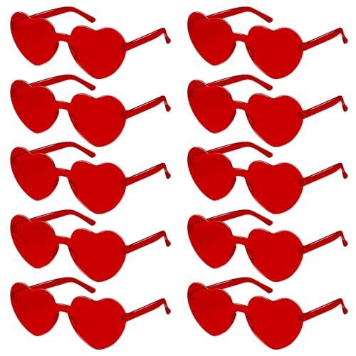 SelfTek 10 Stück Rote Herz Sonnenbrille, Magische Farben Party Brille, Lustige Partybrillen für Fasching Foto Requisiten Geburtstagsfeier für Erwachsene und Kinder von SelfTek