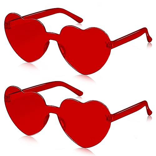 SelfTek 2 Stück Rote Sonnenbrille Herz, Magische Farben Party Brille, Hippie Brille, Herz Brille, Lustige Partybrillen für Fasching Foto Requisiten Geburtstagsfeier für Kinder und Erwachsene von SelfTek