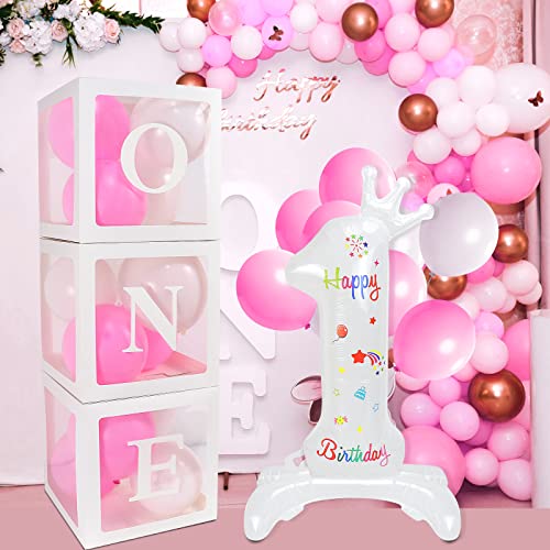 SelfTek Dekorationen zum 1. Geburtstag für Mädchen, 3 Stück transparente Ballonboxen mit einem Buchstaben, 32 Zoll Zahl 1 und 24 rosa weiße Luftballons, Ballonblöcke für ein Jahr alte Geburtstagsparty SelfTek Dekorationen zum 1. Geburtstag für Mädchen, 3 Stück transparente Ballonboxen mit einem Buchstaben, 32 Zoll Zahl 1 und 24 rosa weiße Luftballons, Ballonblöcke für ein Jahr alte Geburtstagsparty von SelfTek