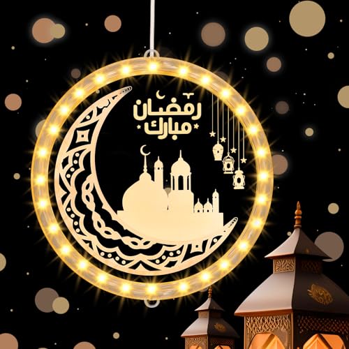 SelfTek LED Muslim Ramadan Lichterkette, 9.4in Ramadan Dekoration Fee Licht mit Saugnapfhaken, Ramadan Eid Dekorationen, Islam Mubarak Deko Lichter Leuchten für Festival Party von SelfTek