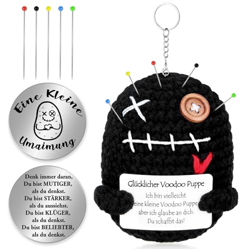 SelfTek Positive Voodoo Puppe - Positive Kartoffel Voodoo Puppe mit Nadeln Schlüsselanhänger, Motivationsgeschenke Kleine Umarmung Glücksbringer, Halloween Lustige Geschenke Stressabbau Gadgets von SelfTek