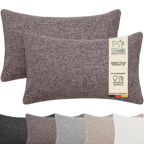 Selfitex 2er Set 30x50 cm, Sofakissen mit Füllung und Bezug, Dekokissen, Kopfkissen mit weicher Kissenfüllung, stilvolle Kissen Deko, robuster Polsterstoff, hochwertiges Couch Kissen (Braun) von Selfitex
