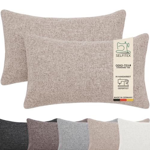 Selfitex 2er Set 30x50 cm, Sofakissen mit Füllung und Bezug, Dekokissen, Kopfkissen mit weicher Kissenfüllung, stilvolle Kissen Deko, robuster Polsterstoff, hochwertiges Couch Kissen (Sand) von Selfitex
