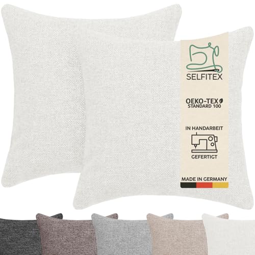 Selfitex 2er Set 40x40 cm, Sofakissen mit Füllung und Bezug, Dekokissen, Kopfkissen mit weicher Kissenfüllung, stilvolle Kissen Deko, robuster Polsterstoff, hochwertiges Couch Kissen (Beige) von Selfitex