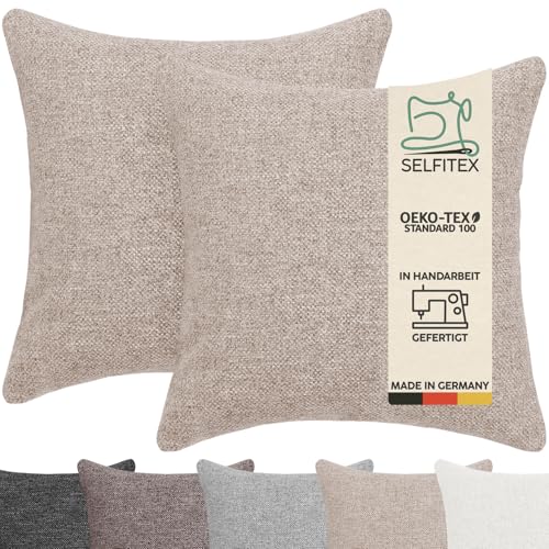 Selfitex 2er Set 40x40 cm, Sofakissen mit Füllung und Bezug, Dekokissen, Kopfkissen mit weicher Kissenfüllung, stilvolle Kissen Deko, robuster Polsterstoff, hochwertiges Couch Kissen (Sand) von Selfitex