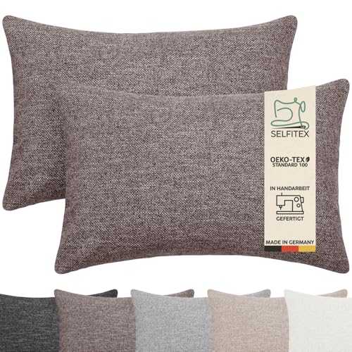 Selfitex 2er Set 40x60 cm, Sofakissen mit Füllung und Bezug, Dekokissen, Kopfkissen mit weicher Kissenfüllung, stilvolle Kissen Deko, robuster Polsterstoff, hochwertiges Couch Kissen (Braun) von Selfitex