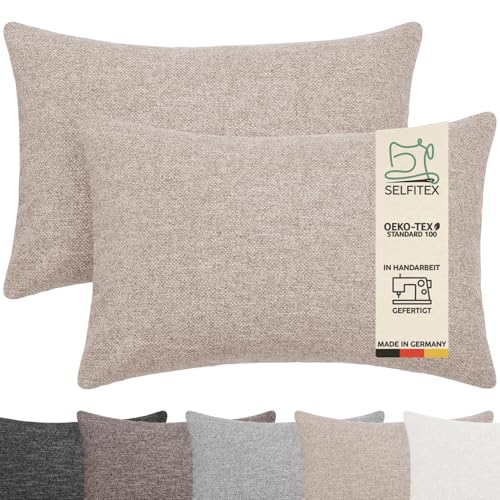 Selfitex 2er Set 40x60 cm, Sofakissen mit Füllung und Bezug, Dekokissen, Kopfkissen mit weicher Kissenfüllung, stilvolle Kissen Deko, robuster Polsterstoff, hochwertiges Couch Kissen (Sand) von Selfitex