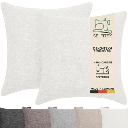 Selfitex 2er Set 50x50 cm, Sofakissen mit Füllung und Bezug, Dekokissen, Kopfkissen mit weicher Kissenfüllung, stilvolle Kissen Deko, robuster Polsterstoff, hochwertiges Couch Kissen (Beige) von Selfitex