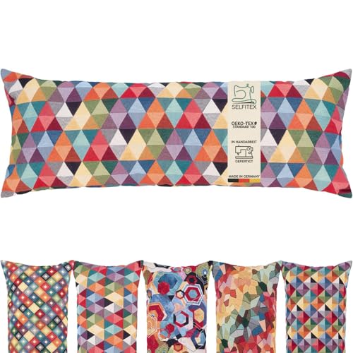 Selfitex Twin-Doppel-Sofakissen extra lang mit Füllung und Bezug, farbenfrohes Couchkissen, Qualität Mediterraner Gobelin-Polster-Webstoff inkl. Kissenfüllung, Dekokissen Größe 35x90 Design: Menorca von Selfitex