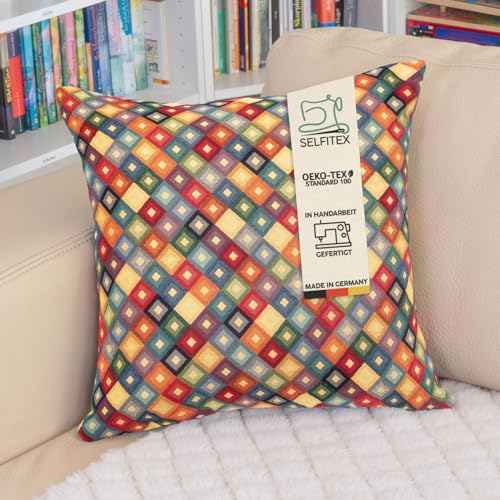 Selfitex buntes Sofakissen mit Füllung und Bezug 60x60, Luxus Sofakissen, farbenfrohes Couchkissen, robuster Webstoff, Dekokissen mit strahlend satten Farben, moderner Look (Diamond) von Selfitex