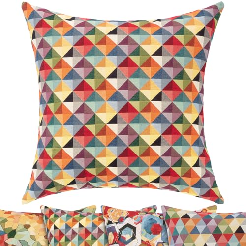 Selfitex buntes Sofakissen mit Füllung und Bezug 60x60, Luxus Sofakissen, farbenfrohes Couchkissen, robuster Webstoff, Dekokissen mit strahlend satten Farben, moderner Look (Pyramid) von Selfitex