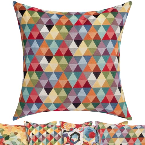 Selfitex buntes Sofakissen mit Füllung und Bezug 60x60, Luxus Sofakissen, farbenfrohes Couchkissen, robuster Webstoff, Dekokissen mit strahlend satten Farben, moderner Look (Dreieck) von Selfitex