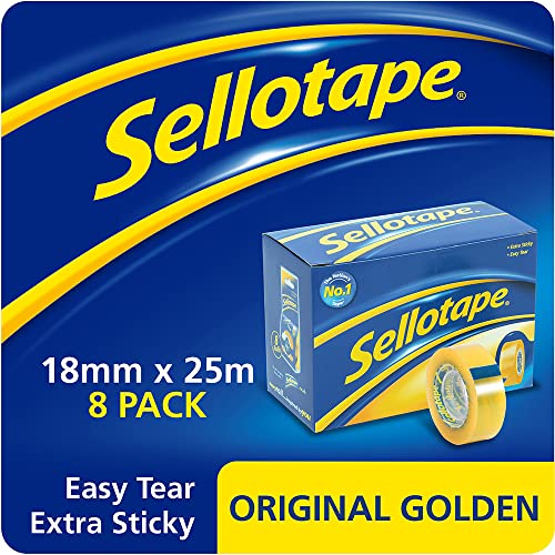 Sellotape 1443169 Original Golden Tape Klebeband, nicht-statisch, leicht abreißbar, Einzelhandelsverpackung, 18 mm x 25 m, 8 Rollen von Sellotape