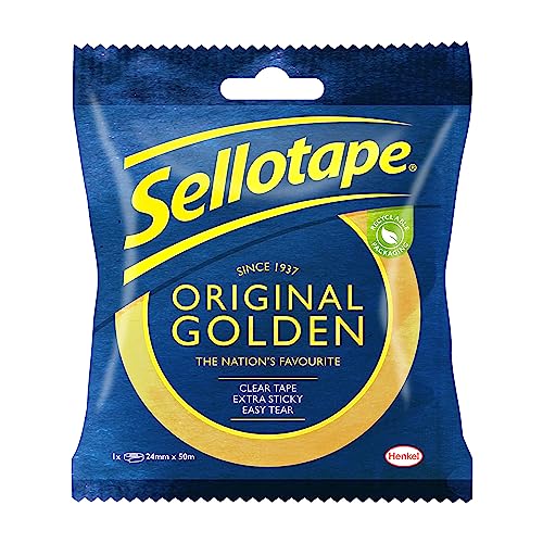 Sellotape Original Golden, Mehrzweck-Klebeband für Haushaltsgegenstände, transparentes Packband zum Aufkleben von Umschlägen oder Karten, einfach zu verwendendes Verpackungsband, 24 mm x 50 m Sellotape Original Golden, Mehrzweck-Klebeband für Haushaltsgegenstände, transparentes Packband zum Aufkleben von Umschlägen oder Karten, einfach zu verwendendes Verpackungsband, 24 mm x 50 m von Sellotape