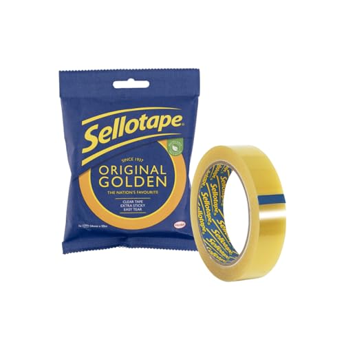Sellotape Original goldenes Mehrzweck-Klebeband für Haushaltsgegenstände, transparentes Packband zum Aufkleben von Umschlägen oder Karten, einfach zu bedienen & extra klebriges Verpackungsband, 24 mm von Sellotape