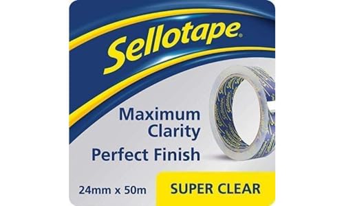 Sellotape Super Clear Tape, praktisches Klebeband für maximale Klarheit, starkes Klebeband zum Verpacken von Geschenken, Einzelrolle (24 mm x 50 m) von Sellotape