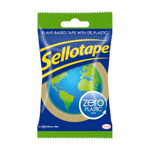 Sellotape Zero Kunststoffband, Mehrzweck-Klebeband für Haushaltsgegenstände, transparentes Packband zum Aufkleben von Umschlägen oder Karten, einfach zu bedienendes Verpackungsband, 24 mm x 30 m von Sellotape