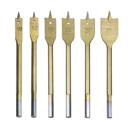 Semetall 6-teiliges Holzspaten Bohrer-Set – Karbonstahl Flachpaddel-Set für Schnellwechselbohrungen | Inklusive Größen 0,95 cm bis 2,5 cm & Nylon-Aufbewahrungstasche – Gold von Semetall