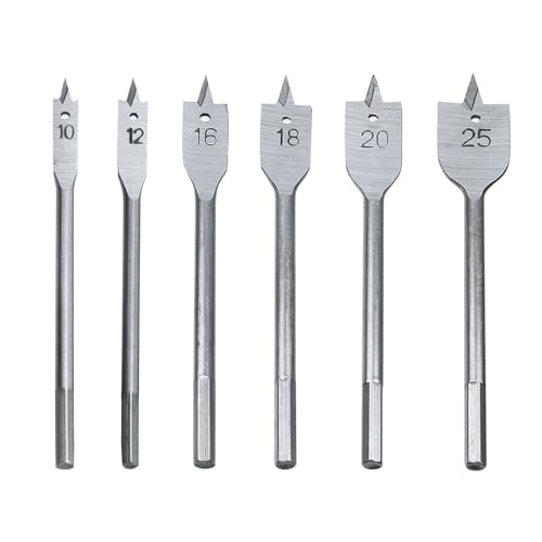Semetall 6-teiliges Holzspaten Bohrer-Set – Karbonstahl Flachpaddel-Set für Schnellwechselbohrungen | Inklusive Größen 0,95 cm bis 2,5 cm & Nylon-Aufbewahrungstasche – Silber von Semetall
