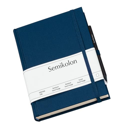 Semikolon 351264 - Reisetagebuch Grand Voyage - 14 x 19,2 cm 304 Seiten - 2 Lesezeichen Weltkarte – marine blau von Semikolon