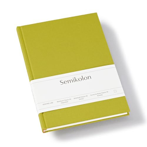 Semikolon 370051 - Notizbuch Classic A5 dotted - 176 Seiten, cremeweißes Papier – Lesezeichen – matcha hell-grün von Semikolon