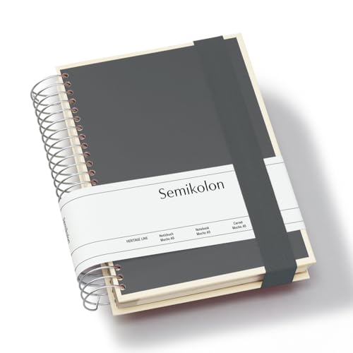 Semikolon 370069 Mucho Spiral-Notizbuch A5 15,7 x 21,7 cm - je 110 karierte, linierte, blanko Seiten, lava stone grau von Semikolon