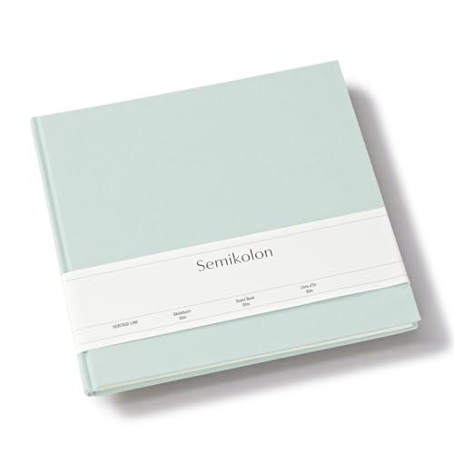 Semikolon 371036 Gästebuch Slim 25 x 23 cm - mit 100 blanko Seiten zum Selbstgestalten, Lesezeichen - moss pastell-grün von Semikolon