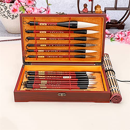 Semli Pinsel-Set für Malerei, Schreiben, Aquarell, chinesische Kalligraphie, Kanji, japanische Sumi-Malerei, Zeichenpinsel + Roll-up-Bambus-Pinselhalter (17 Stück) von Semli
