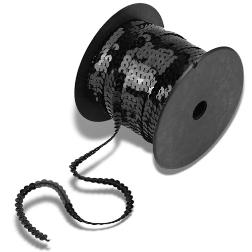 Semme 100M Paillettenrollen,Pailletten Kordel für Hochzeit Flache Trim Pailletten Spool String Poliert Draht Zubehör für Dress Embellish Headband (schwarz) von Semme