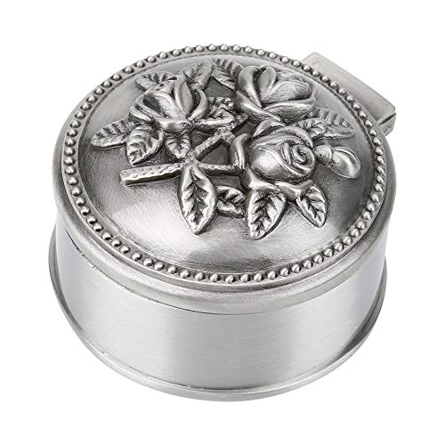 Semme Vintage Schmuckschatulle,Runde Form Blume Geschnitzte Zink-Legierung Schmuckaufbewahrung Fall Klassische Retro Kleine Schmuckbox für Ring Lagerung von Semme