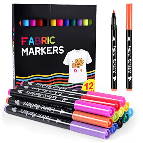 Semoss Textilstifte Waschmaschinenfest,12 Farben Stoffmalstifte Stoffmarker Set für T-Shirts,Jeans,Hüte,Schuhe,Leinentaschen,Textilmarker Stoffmalfarben für Malen und Schreiben Semoss Textilstifte Waschmaschinenfest,12 Farben Stoffmalstifte Stoffmarker Set für T-Shirts,Jeans,Hüte,Schuhe,Leinentaschen,Textilmarker Stoffmalfarben für Malen und Schreiben von Semoss