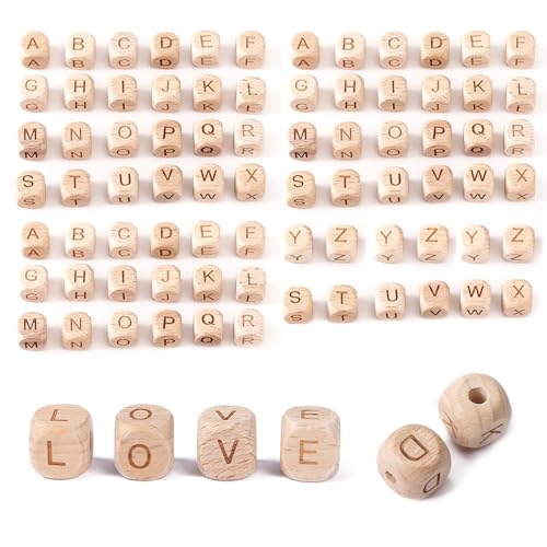 Buchstabenperlen Holz 78stk Holzperlen Buchstaben Würfel A-Z 12mm Holzbuchstaben Holz Buchstaben Perlen für DIY Armband Schmuck von SenZee