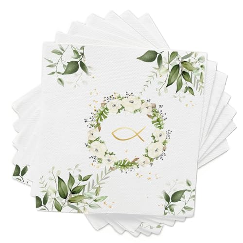 Servietten Taufe 40 Stück Kommunion Servietten Firmung Deko Fisch um Eukalyptus Papierservietten für Taufe Konfirmation 34 x 34 cm Servietten Taufe 40 Stück Kommunion Servietten Firmung Deko Fisch um Eukalyptus Papierservietten für Taufe Konfirmation 34 x 34 cm von SenZee